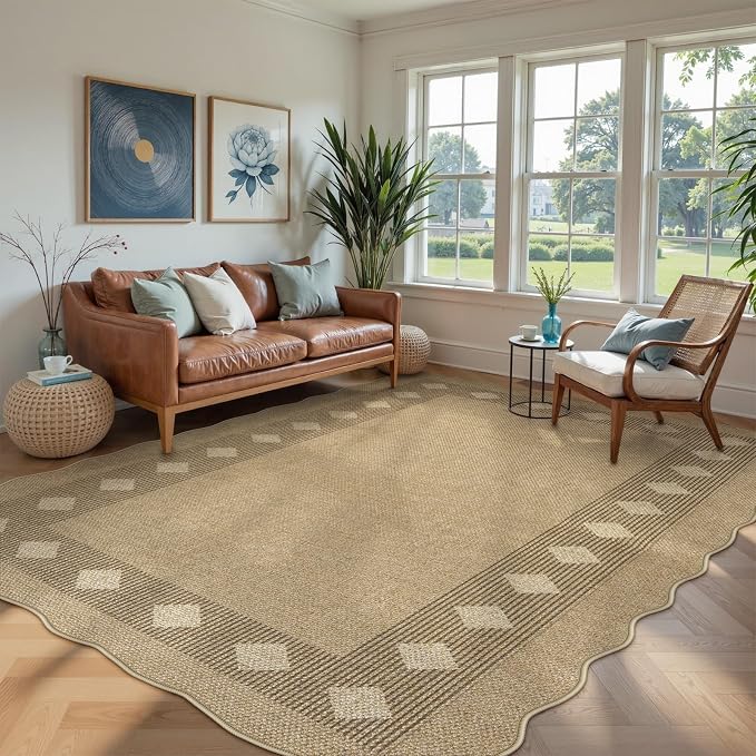 LIVEBOX Scalloped Easy Jute Diamond Outdoor Rug Living Room, Washable 8x10 by LIVEBOX