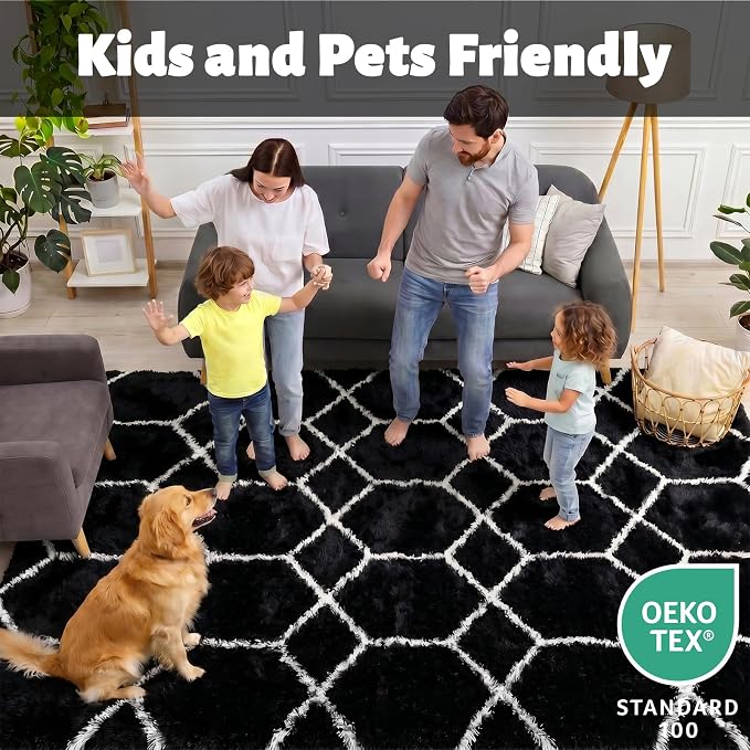 ONASAR 6x9 Area Rugs for Living Room Bedroom, Large Fluffy Black and White - Image 3