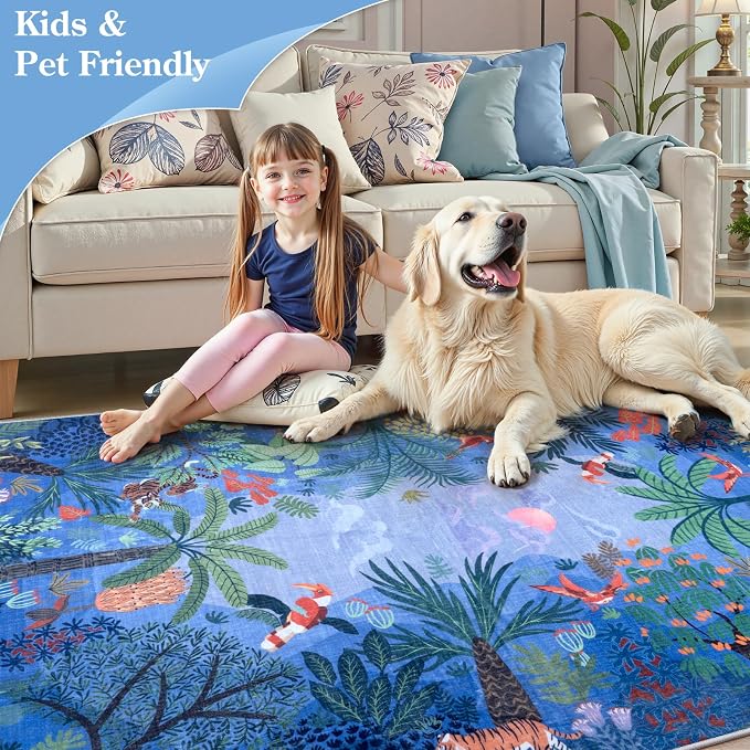 LIVEBOX Washable Bedroom Rug 8x10 Under Bed, Modern Stain Resistant Botanical - Image 4