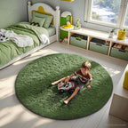 Ophanie Round Rug 6Ft Grey Green Circle Area Rug, Fluffy Fuzzy Bedroom Carpet - Image 3