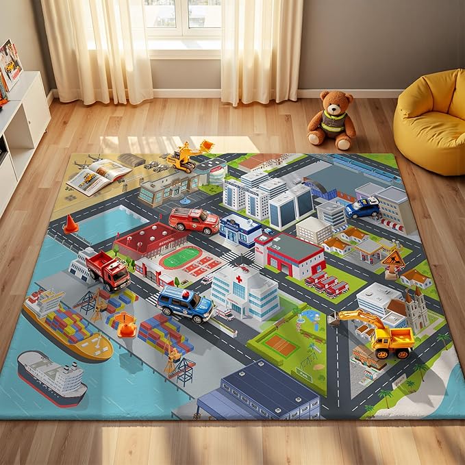 Nayoroom Harbour City Road Car Play Rug by Nayoroom