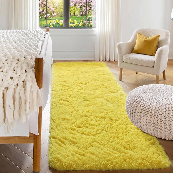 ONASAR Yellow Runner Rugs for Bedroom Living Room, Fluffy 2x6 Bedside Hallway by ONASAR