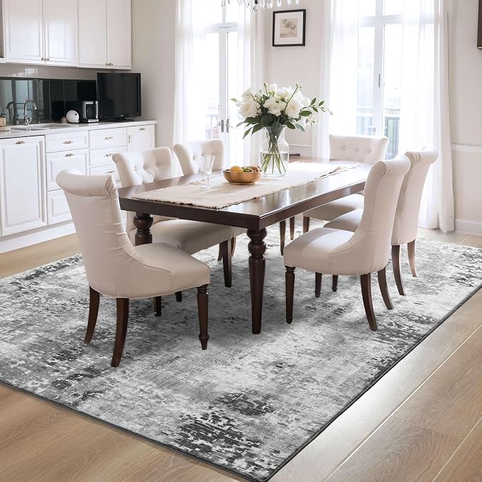 Living Room Rug 5x7 Gray Area Rug Machine Washable Boho Rug Non Slip Abstract - Image 5