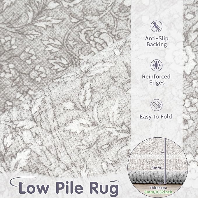Washable Rug 9x12 Area Rugs: Vintage Floral Rugs - Image 3