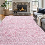 Vintage Pink Living Room Rug, 8x10 Washable Area Rugs by Unknown