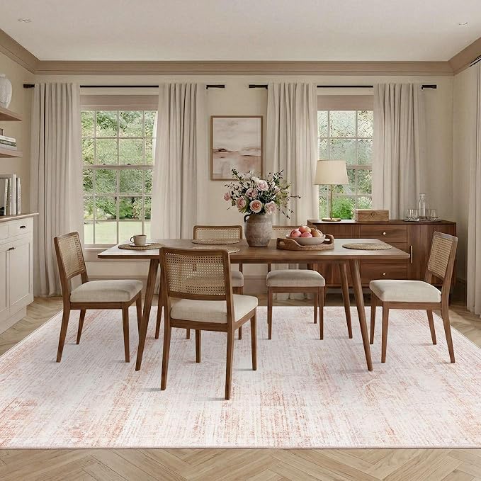Latte&Fog Pink 8x10 Rugs for Living Room, Vintage Large Area Rugs for Girls - Image 4