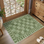 GarveeHome Moss Green Checkered Rug 2x3 Washable Rug Non-Slip by GarveeHome