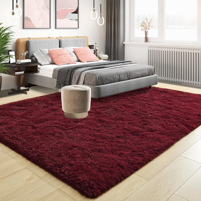 Tepook Fluffy Burgundy Rugs for Living Room, 6x9 Dark Red Area Rug for Bedroom - Image 2