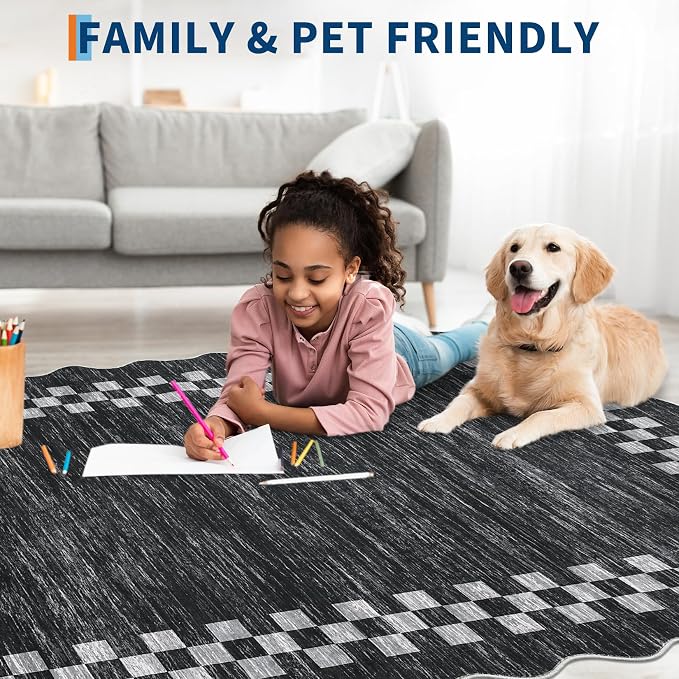 Small Area Rug 2x3 Modern Checkered Entry Rug Solid Color Scalloped Kitchen - Image 3