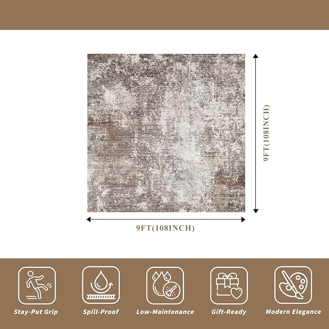 9x9 Square Rug Living Room – Washable Non-Slip Indoor Area Rug - Image 2