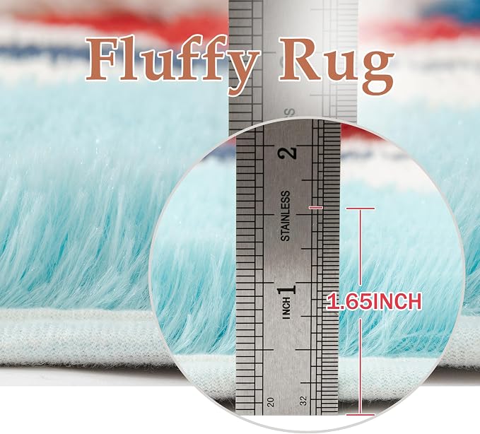 PureCozy Checkered Rug 4x6 Fluffy Shag Living Room Colorful Area Rug Modern - Image 6