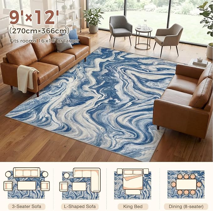 DMOYEST 9x12 Area Rug for Living Room:Washable Modern Neutral Abstract Rug - Image 3