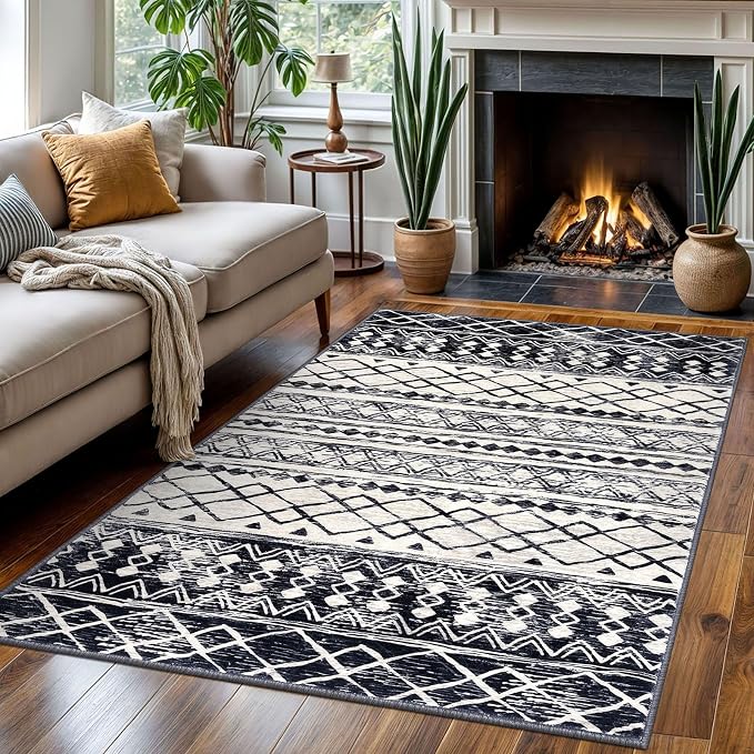 KUTA 4x6 Rug Boho Rugs for Living Room, Moroccan Washable Kitchen Rug Non Slip - Image 3