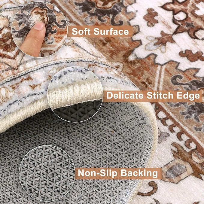 Yamaziot Washable Runner Rug, 2x6 Non-Slip Boho Vintage Hallway Rug Runner - Image 2
