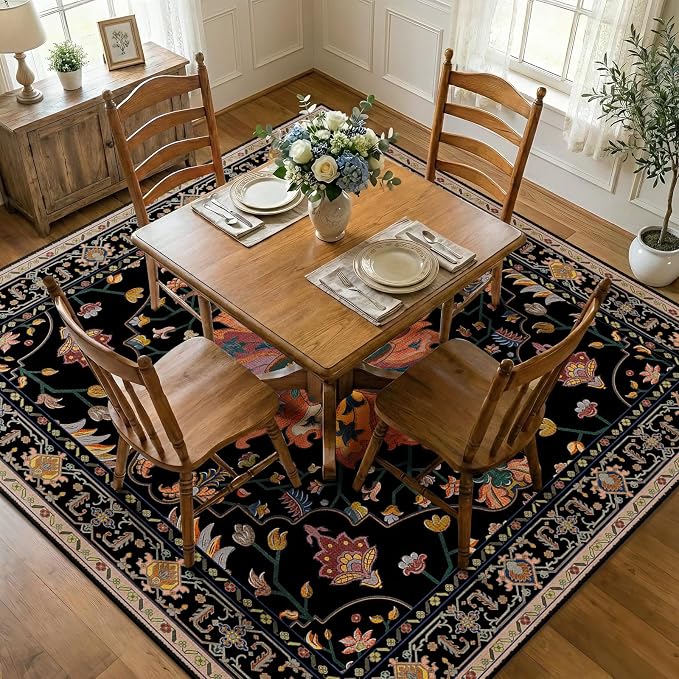 RELEANY Area Rugs Square 8ft Washable Non-Slip, Floral Vintage Distress - Image 2