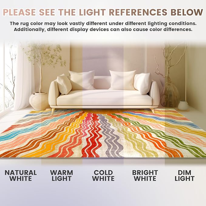 Washable 10x14 Sun Area Rug for Living Room, Rainbow Sun Modern Retro Large - Image 8