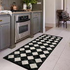 Checkered Kitchen Runner Rug 2x6 Black, Non Slip Washable Hallway Bathroom - Image 2
