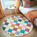 jinchan Macy 4ft Round Rug for Kids Room Modern Colorful Checkered Diamond - Image 9