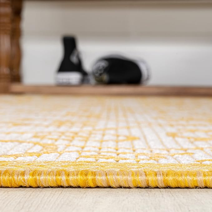 JONATHAN Y Vintage Filigree Indoor Outdoor Runner Rug 2X8 Cream/Yellow - Image 4