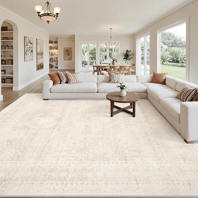 Area Rugs 9x12 Living Room: Vintage Boho Neutral Washable Rug Indoor Soft Large - Image 8