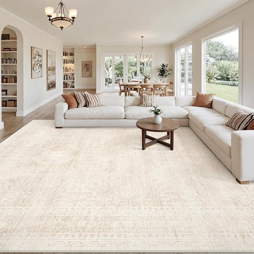 10x12 Area Rugs for Living Room: Vintage Boho Neutral Washable Rug Indoor Soft by Luxturiy