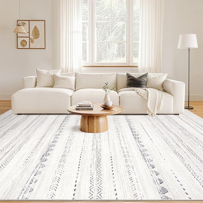 Nakagishi 8x11 Area Rugs Living Room: Washable Boho Large Neutral Soft - Image 4