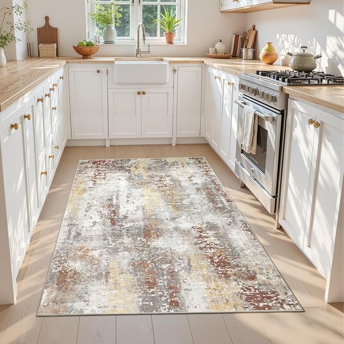 Toneed Abstract Area Rug Modern Washable Rug Soft Non Slip Rug Low Pile - Image 2