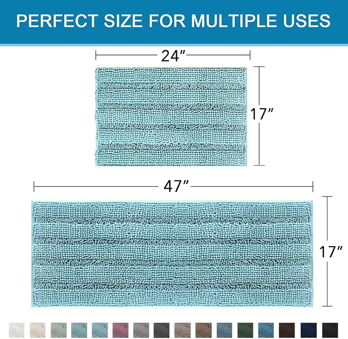 H.VERSAILTEX Bathroom Rugs Bath Mats Sets Super Absorbent Chenille Striped Bath - Image 2
