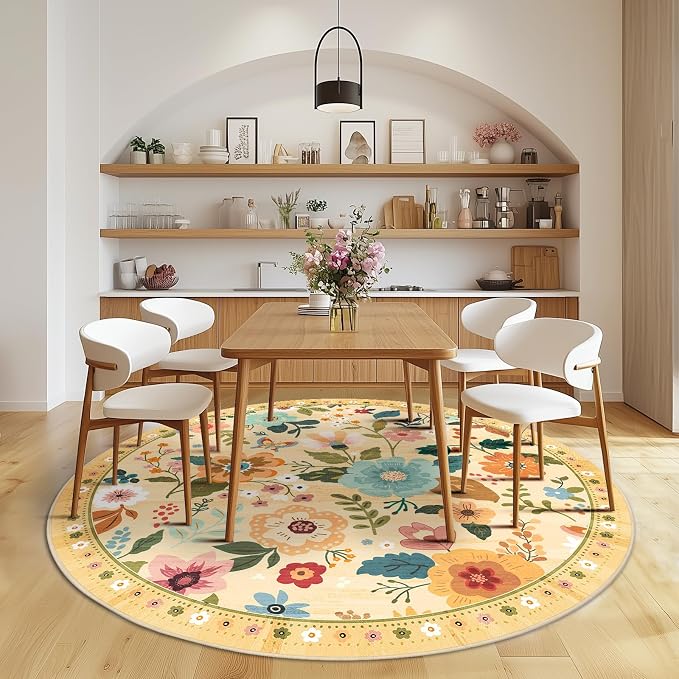 RELEANY Floral 8ft Area Rugs Washable Print Boho Cute Carpet Non Slip Flower - Image 2