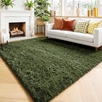 Amdrebio Olive Green Rugs for Bedroom Living Room, Fluffy Shaggy Modern Area by Amdrebio