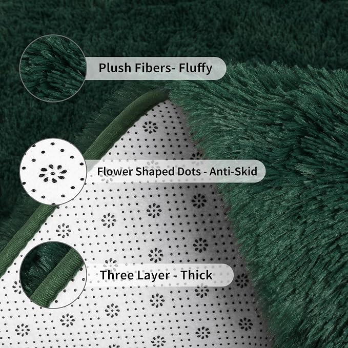 FlyDOIT Large Area Rugs for Living Room, 5x8 Feet Deep-Green Shaggy Rug Fluffy - Image 6