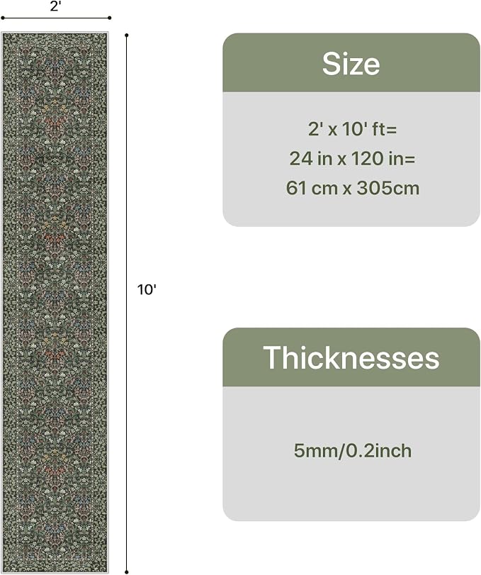 GENIMO Washable Floral Runner Rug 2x10, Non-Slip Long Hallway Carpet - Image 2