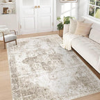 Area Rug 5x7 Washable Rug, Vintage Boho Medallion Rugs Non-Slip Soft Low Pile by VECARF