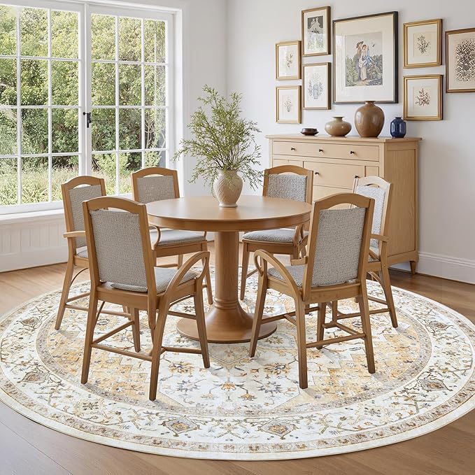 AMADA HOMEFURNISHING Round 8ft Area Rugs, Low-Profile Washable Rug - Image 3