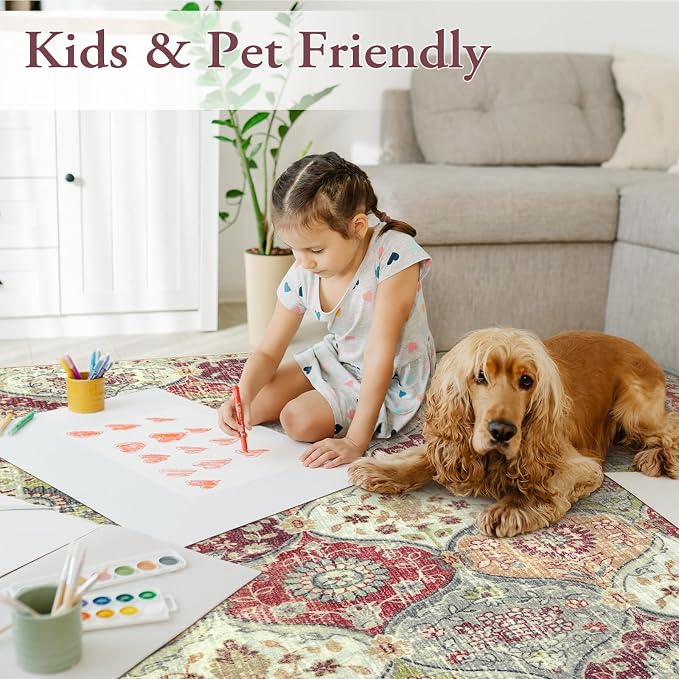 Lahome Moroccan Trellis Washable Round Area Rug, Round Rug 5ft Soft Non-Slip - Image 5