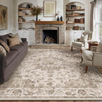 12x15 Neutral Area Rug Brown Vintage Living Room Bedroom Washable Carpet by WondRg