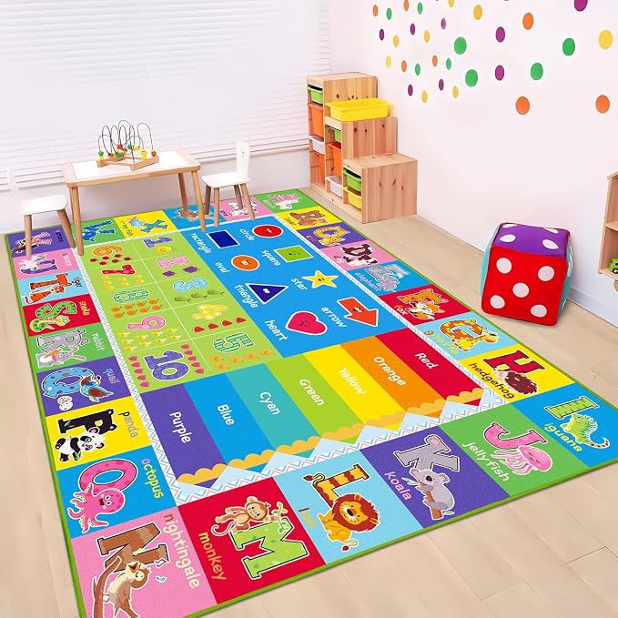 Kids Rug for Playroom, ABC Carpet Educational Play Mat for Kids, Preschool Rugs - Image 6