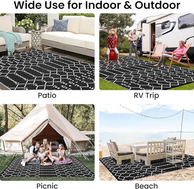Smiry Outdoor Rug 8x10 ft, Waterproof Reversible Plastic Straw Rugs, Boho - Image 8