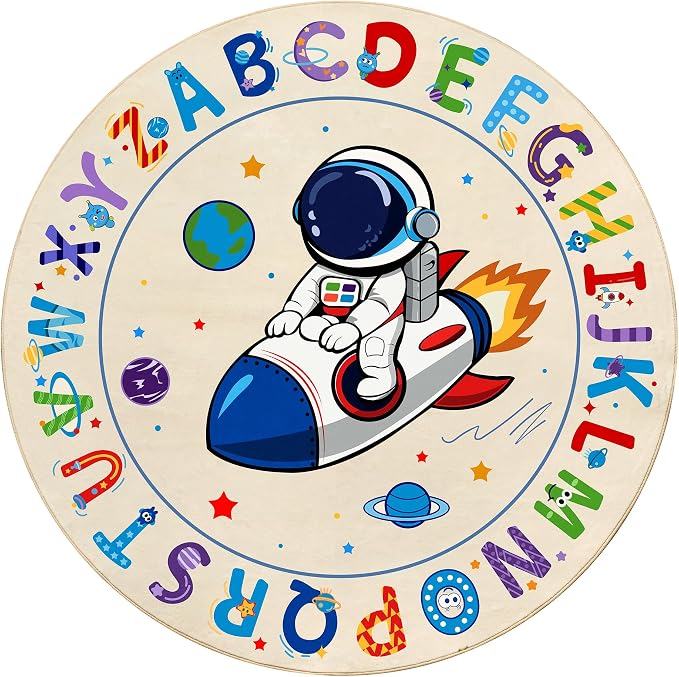 ABC Kids Alphabet Round Rug 6ft – Washable Soft Circle Nursery Rug, Non-Slip - Image 2