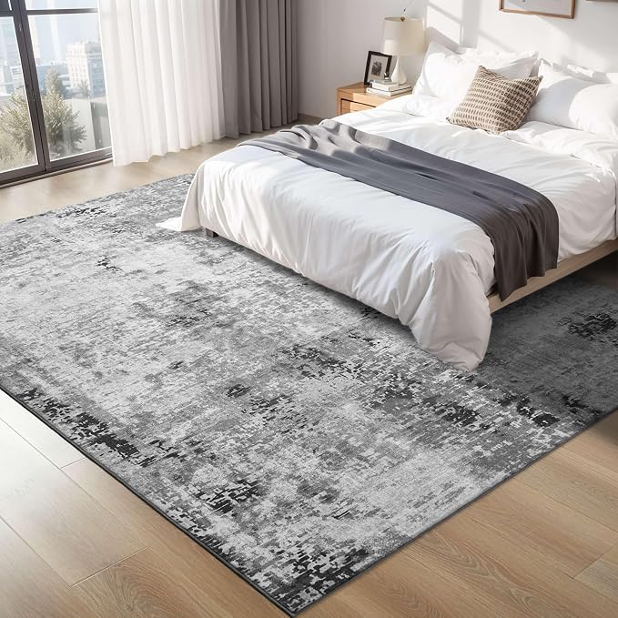 Living Room Rug 5x7 Gray Area Rug Machine Washable Boho Rug Non Slip Abstract - Image 3