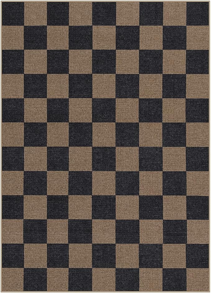 Lahome Checkered Easy Jute Living Room Rugs, 5x7 Black Dining Room Office Rug - Image 9