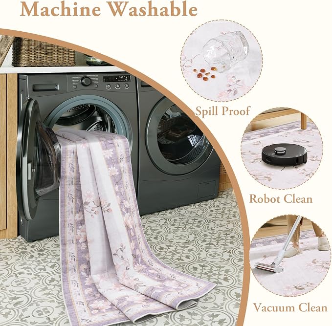 LIVEBOX Machine Washable Area Rugs 5x7 Lavender Rug Girls Bedroom, Soft - Image 7