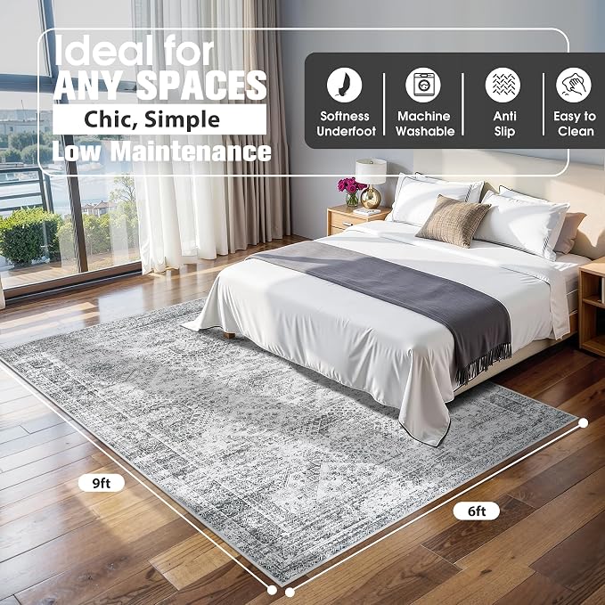 6x9 Area Rugs for Living Room Rug Washable: Abstract Rug for Dining Room - Image 2