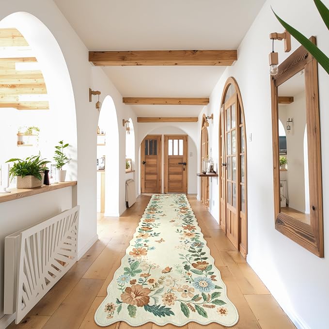 Lahome Floral Hallway Runner Rug Non Slip, Distressed Long Carpet - Image 3