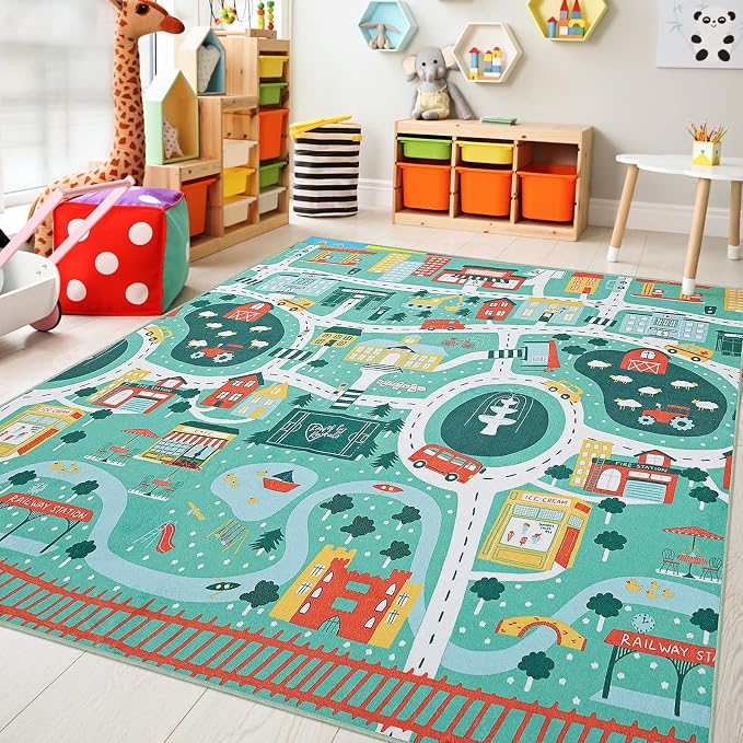 UKISS Educational Play Rug，55"x55" Traffic Road Kids Car Mat, Non-Slip Washable by Unknown