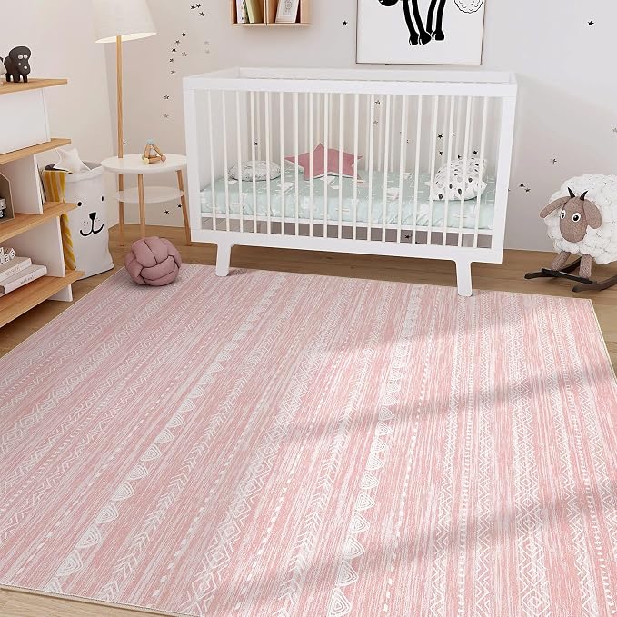 Nakagishi Pink Rugs for Bedroom Girls: 7x9 Washable Boho Large Neutral Cute - Image 5