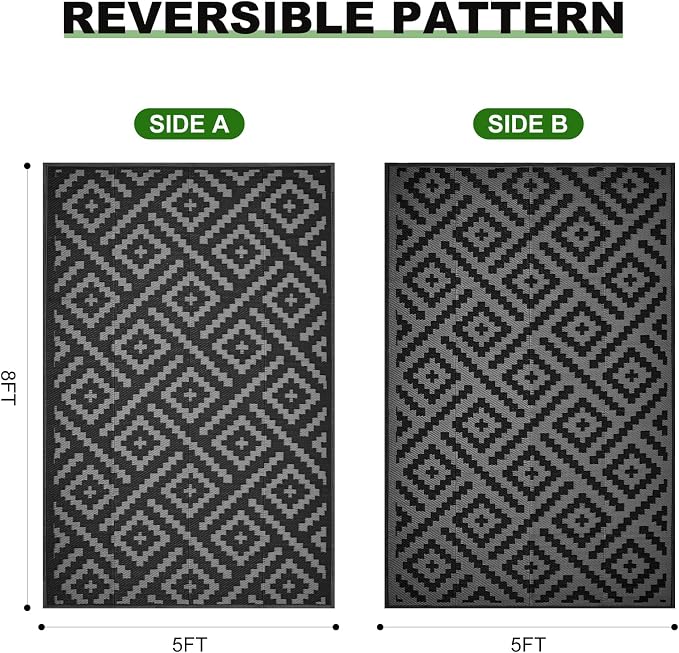 RURALITY Outdoor Rugs 5x8 Feet for Patios Clearance, Plastic Straw Waterproof - Image 2