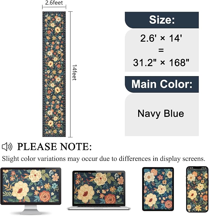 DUKINO 2.6x14 Kitchen Runner Rug, Lightweight Floral Washable Rug - Image 2