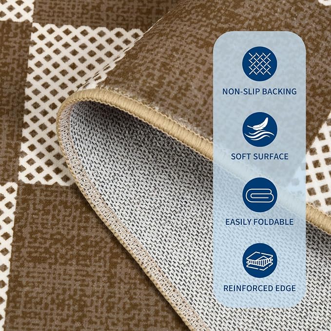 GarveeHome Checkered Terracotta Brown 2x6 Washable Kitchen Runner Rug Geometric - Image 7