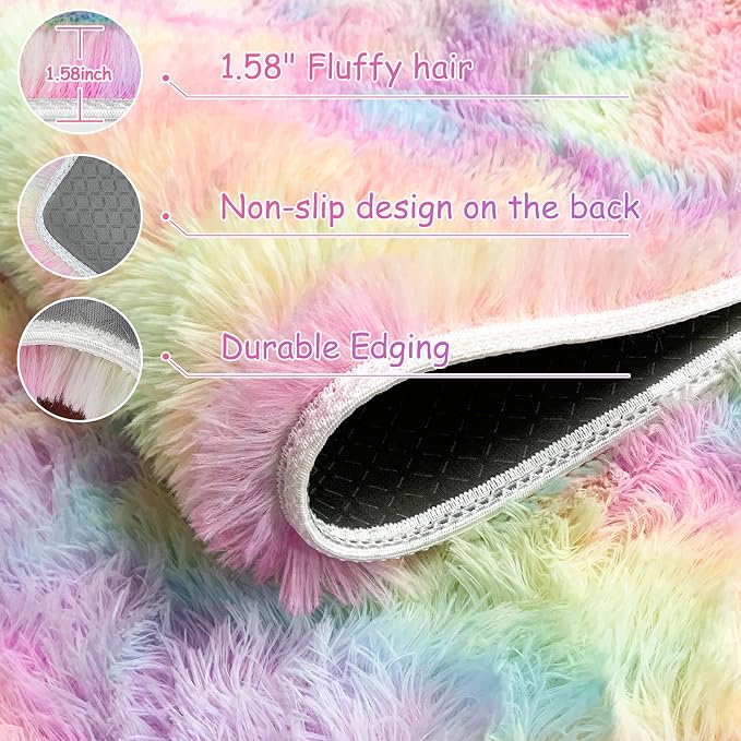 Cute Unicorn Rug for Girls Bedroom, 6x9 Plush Fluffy Princess Rainbow Area Rug - Image 5